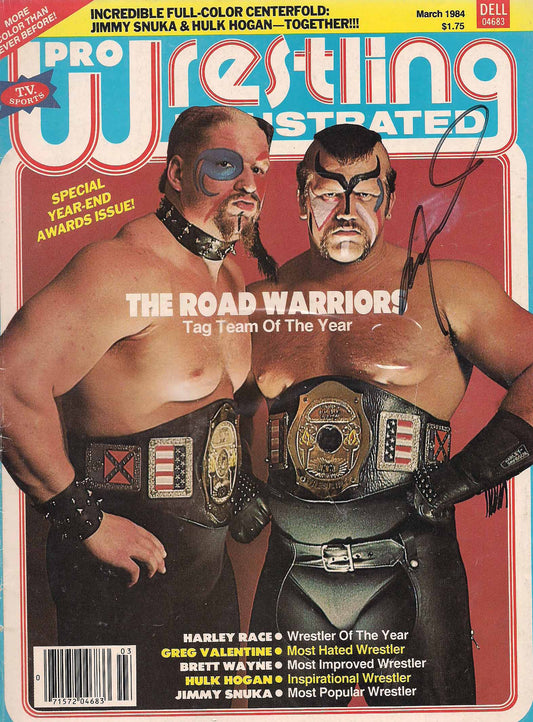 AM426  Road Warrior Animal ( Deceased ) Autographed Vintage Wrestling Magazine w/COA