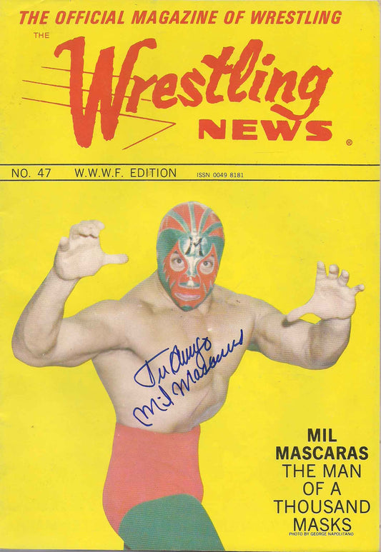 AM430  Mil Mascaras  Autographed Vintage Wrestling Magazine w/COA