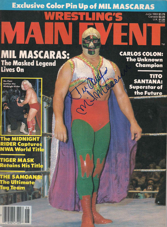 AM431  Mil Mascaras  Autographed Vintage Wrestling Magazine and Poster w/COA
