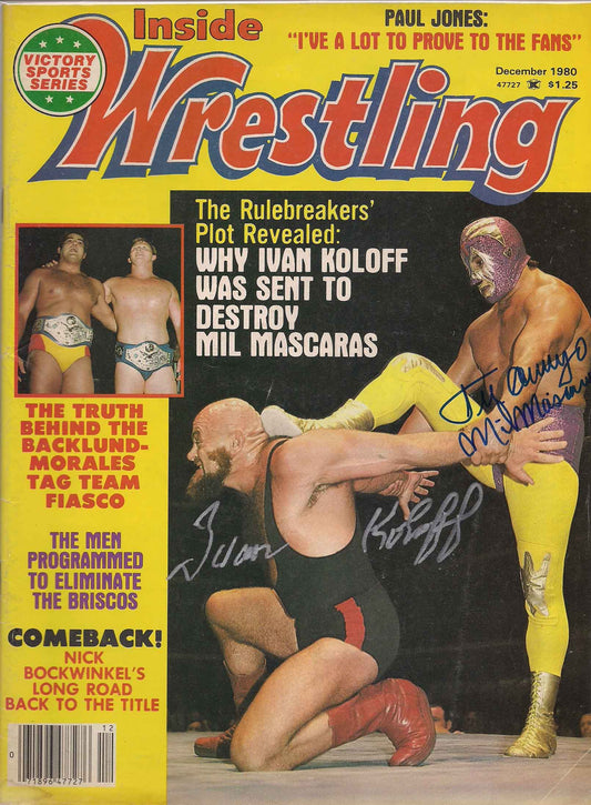 AM435 Mil Mascaras  Ivan Koloff ( Deceased ) Autographed Vintage Wrestling Magazine w/COA