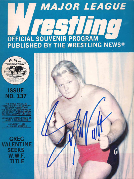 AM437 Greg  The Hammer Valentine Autographed Vintage Wrestling Magazine w/COA
