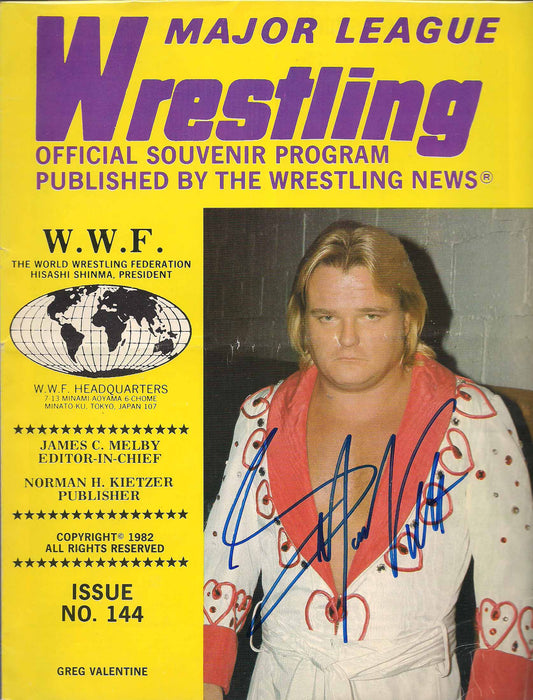 AM438 Greg  The Hammer Valentine Autographed Vintage Wrestling Magazine w/COA