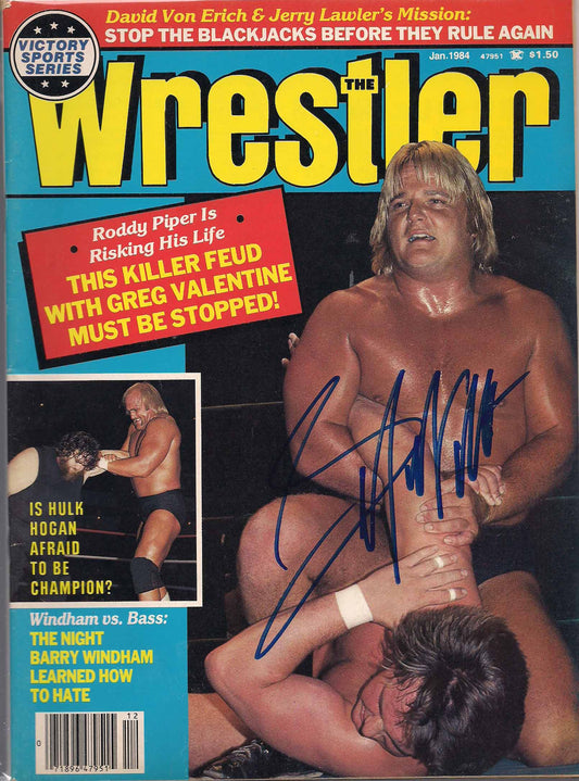 AM439  Greg  The Hammer Valentine Autographed Vintage Wrestling Magazine w/COA