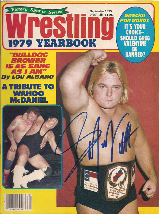 AM440  Greg  The Hammer Valentine Autographed Vintage Wrestling Magazine w/COA