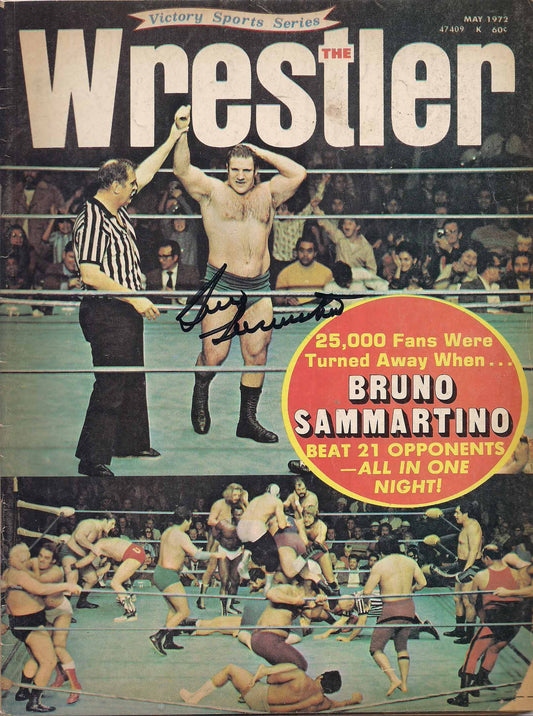 AM448  Bruno Sammartino    Autographed Vintage Wrestling Magazine  w/COA