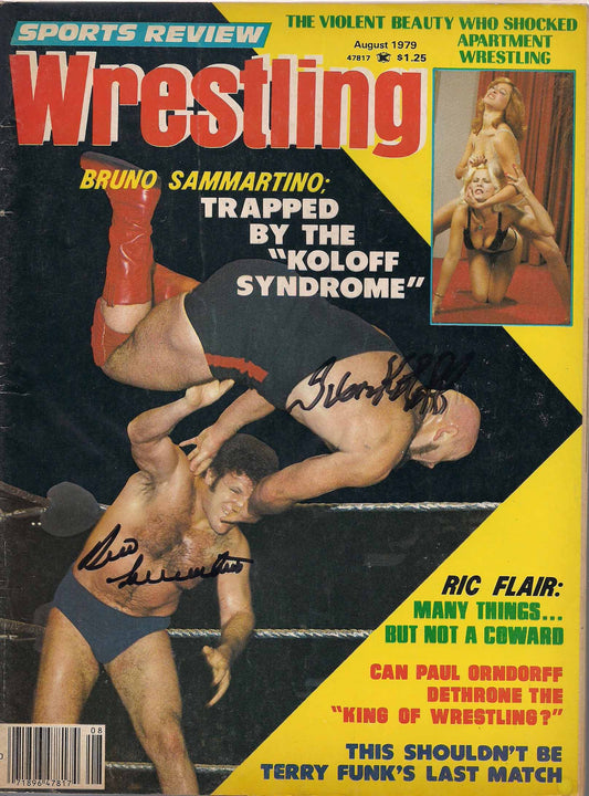 AM449  Bruno Sammartino vs  Ivan Koloff ( Both Deceased )   Autographed Vintage Wrestling Magazine  w/COA