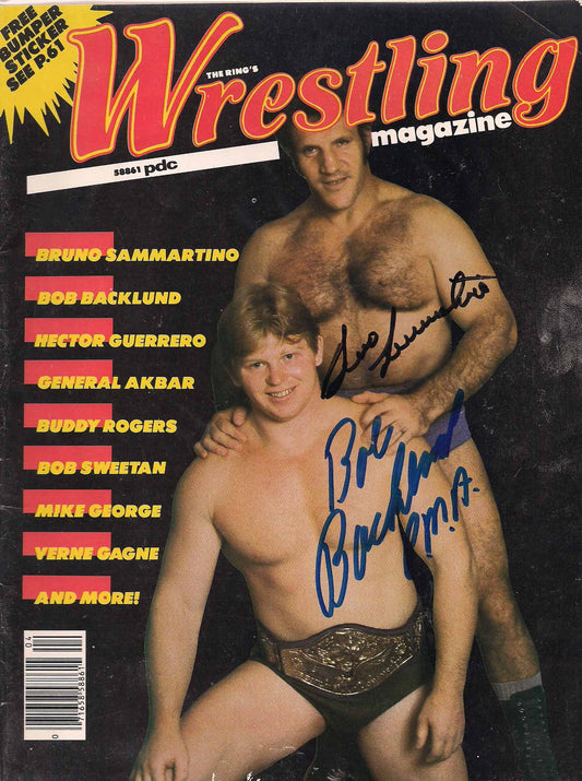 AM450  Bruno Sammartino ( Deceased ) Bob Backlund   Autographed Vintage Wrestling Magazine  w/COA