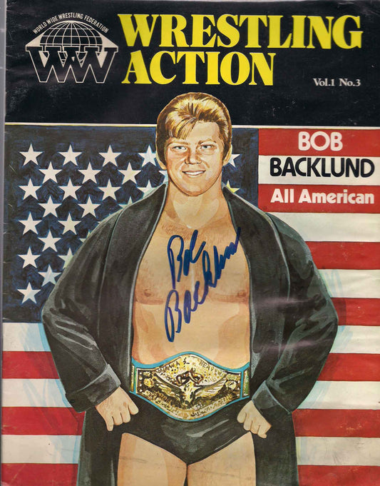 AM452   Bob Backlund   Autographed Vintage Wrestling Magazine  w/COA