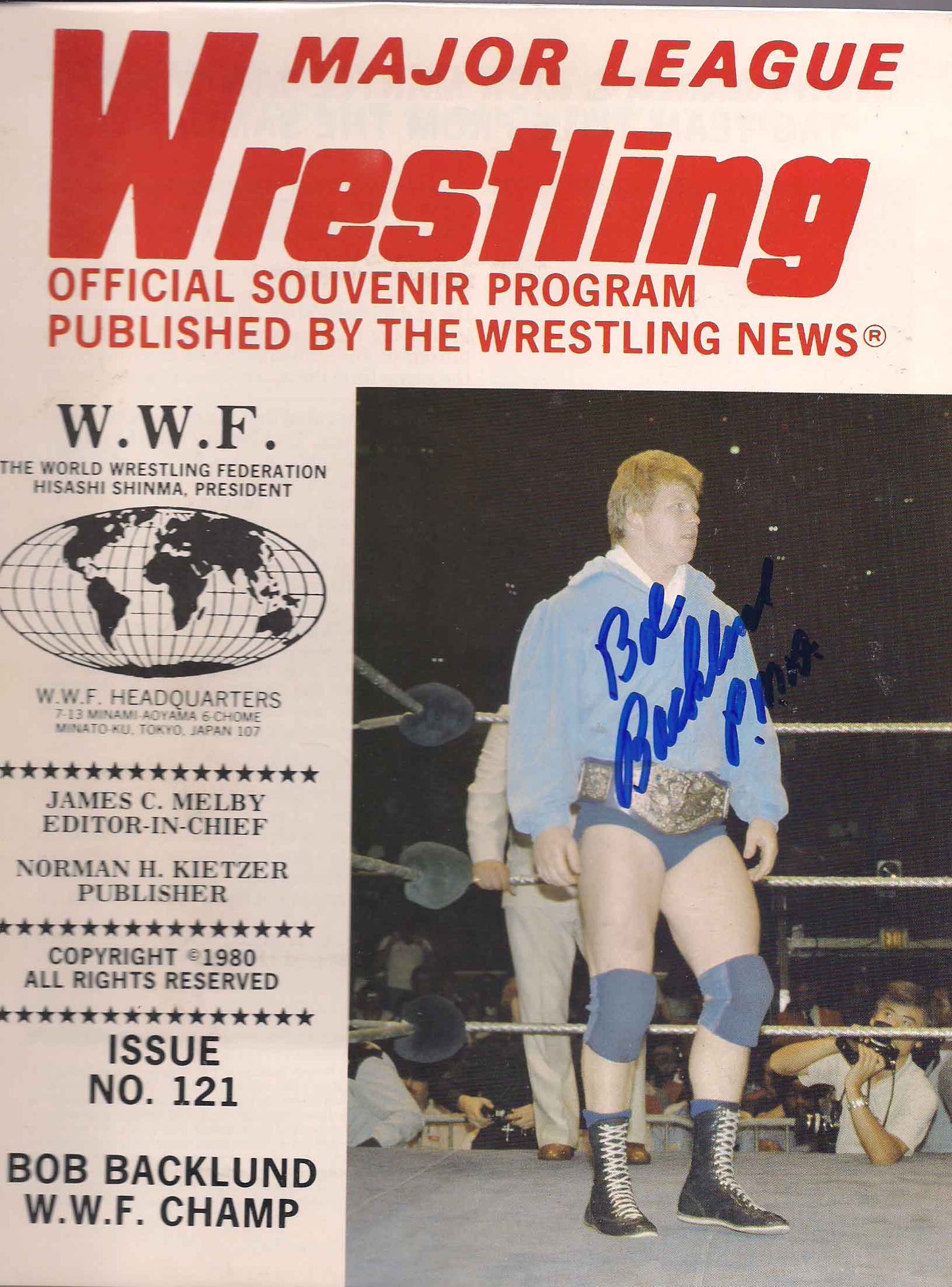 AM456  Bob Backlund Autographed Vintage Wrestling Magazine w/COA