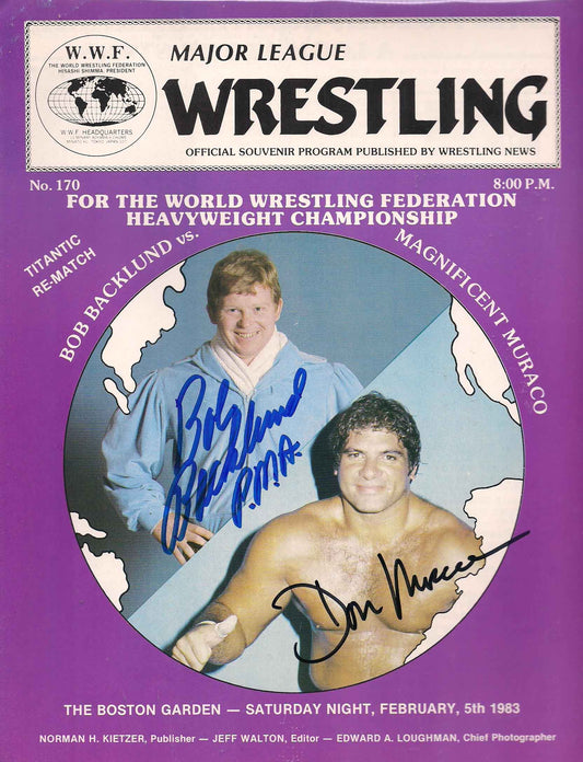 AM457  Bob Backlund vs Don Muraco  Autographed Vintage Wrestling Magazine w/COA