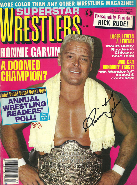 AM460  Rugged Ronnie Garvin  Autographed Vintage Wrestling Magazine w/COA