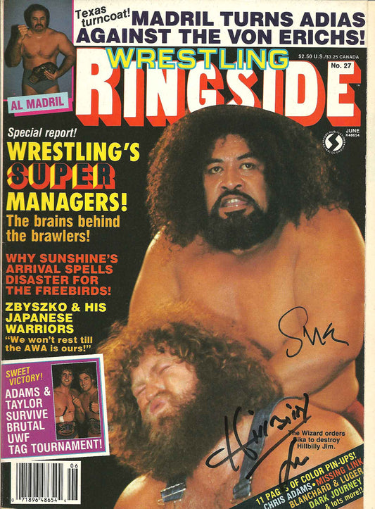 AM465  Hillbilly Jim  Sika the Wild Samoan Autographed Vintage Wrestling Magazine w/COA