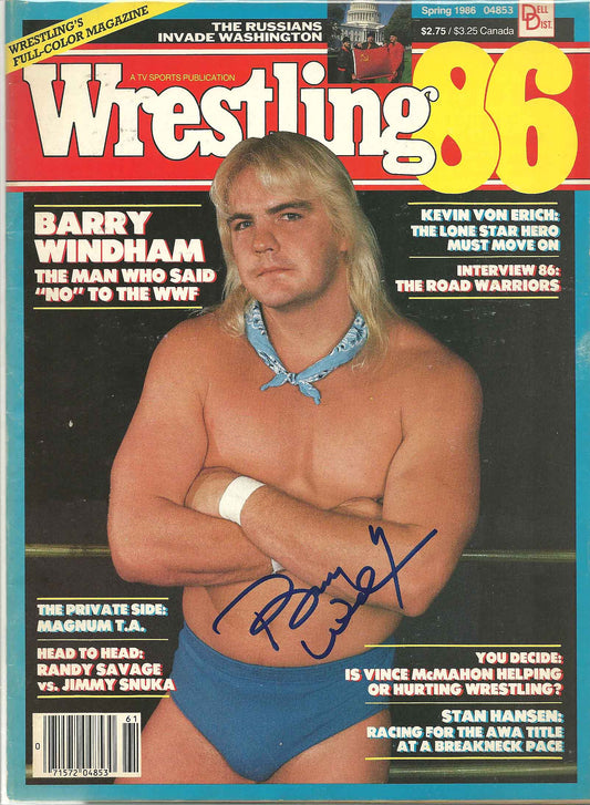 AM466  Barry Windham  Autographed Vintage Wrestling Magazine w/COA