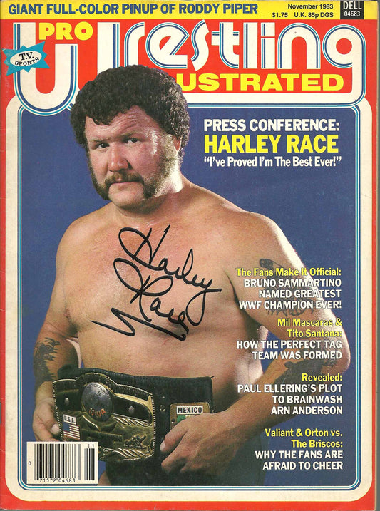 AM471  Harley Race ( Deceased )  Autographed Vintage Wrestling Magazine w/COA