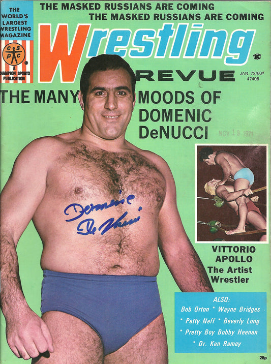AM482  Dominic De Nucci  (Deceased ) Autographed Vintage Wrestling Magazine w/COA