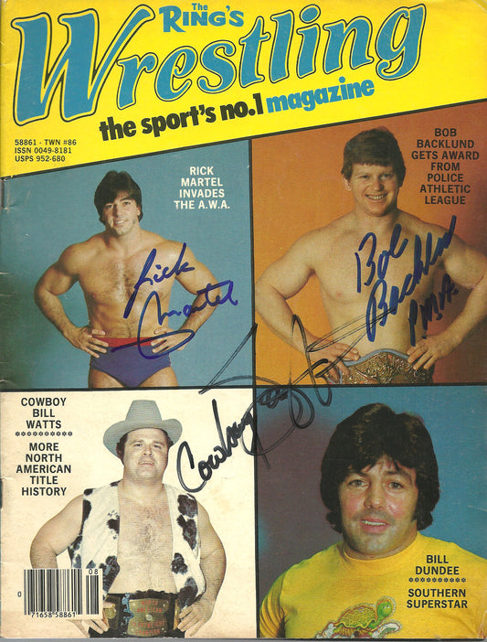 AM485 Rick Martel Bob Backlund Bill Watts Wendi Richter Autographed Vintage Wrestling Magazine w/COA