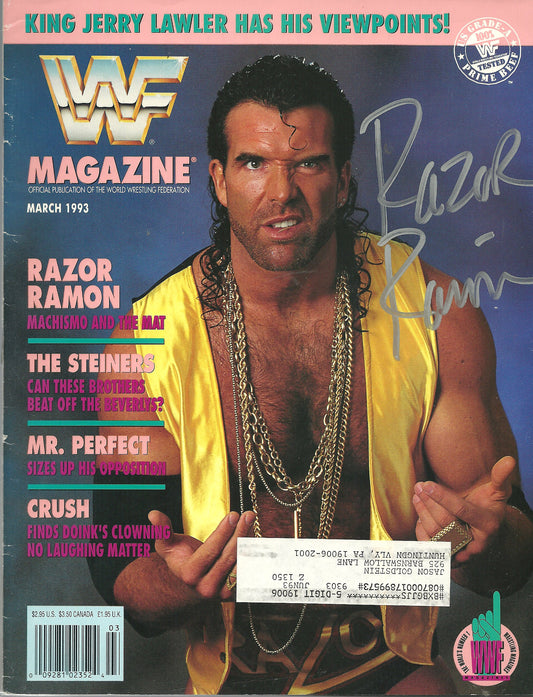 AM488  Razor Ramon( Deceased ) Autographed Vintage Wrestling Magazine w/COA
