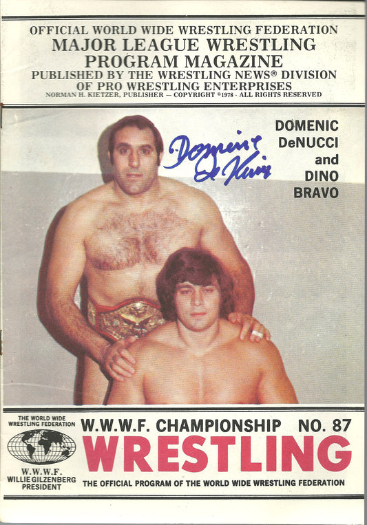AM490  Dominic DeNucci ( Deceased ) Autographed Vintage Wrestling Magazine w/COA