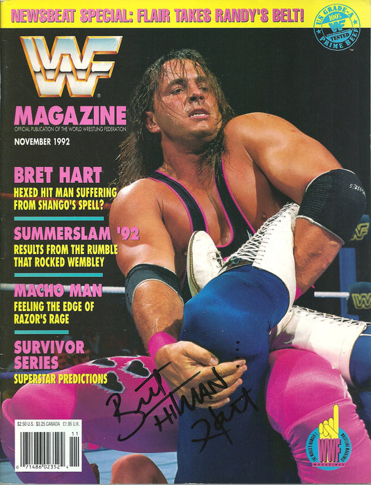 AM494  Bret the Hitman Hart Autographed Vintage Wrestling Magazine w/COA