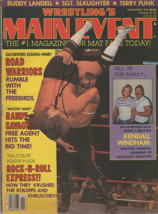 AM498   Road Warrior Animal ( Deceased ) Autographed Vintage Wrestling Magazine w/COA