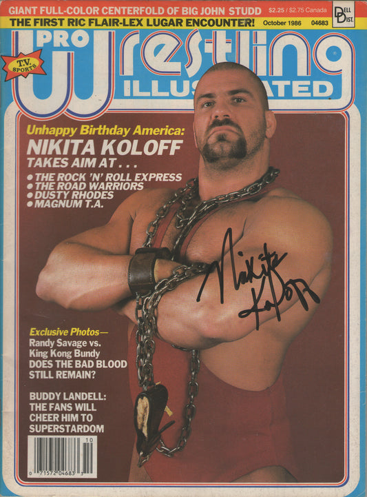 AM501  Nikita Koloff Autographed Vintage Wrestling Magazine w/COA