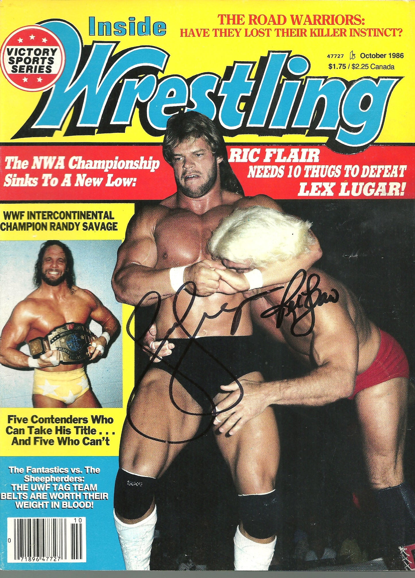 AM503  Ric Flair Lex Luger Autographed Vintage Wrestling Magazine w/COA