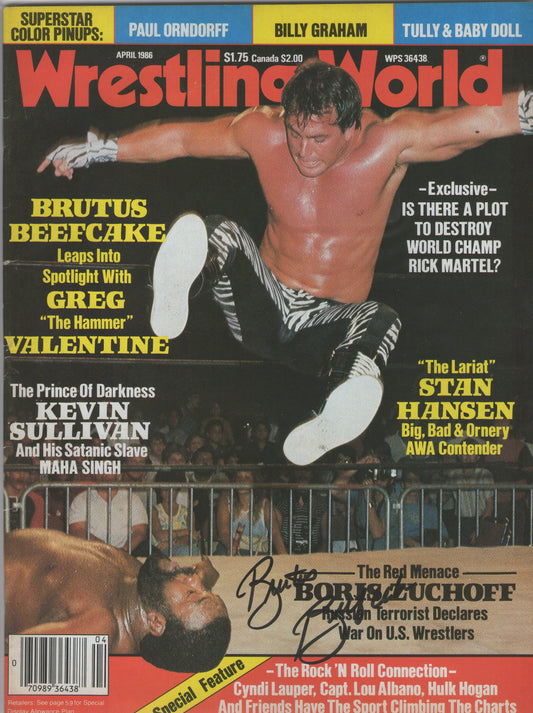 AM505  Brutus Beefcake  Autographed Vintage Wrestling Magazine w/COA
