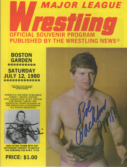 AM510  Bob Backlund  Ivan Putski Autographed Vintage Wrestling Magazine w/COA