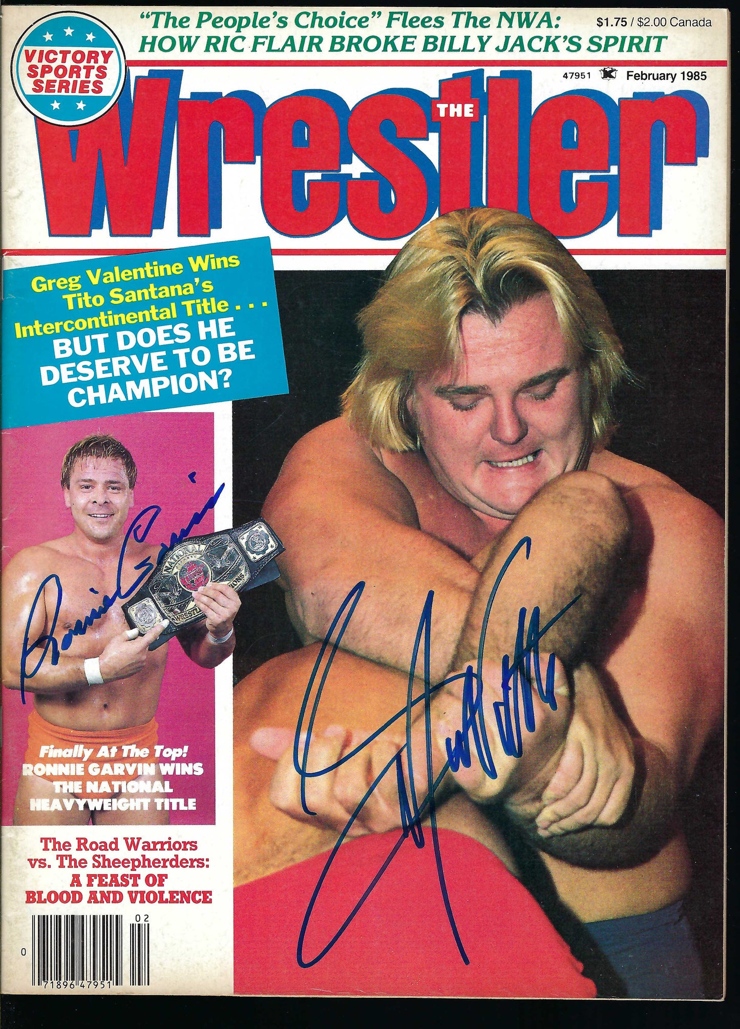 AM512  Greg Valentine Ronnie Garvin Autographed Vintage Wrestling Magazine w/COA
