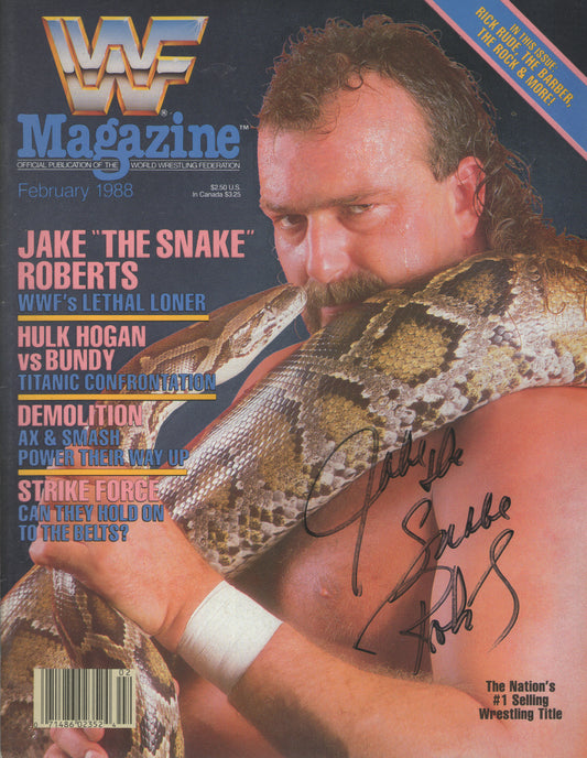 AM520  Jake the Snake Roberts  Autographed Vintage Wrestling Magazine w/COA