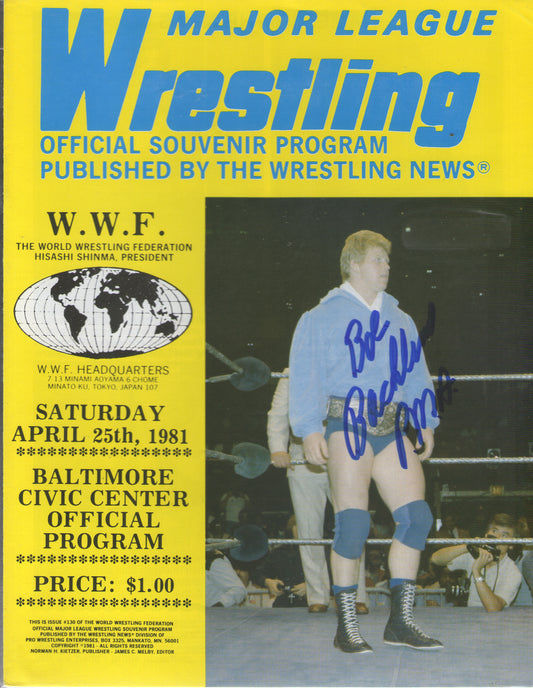 AM523  Bob Backlund  Autographed Vintage Wrestling Magazine w/COA