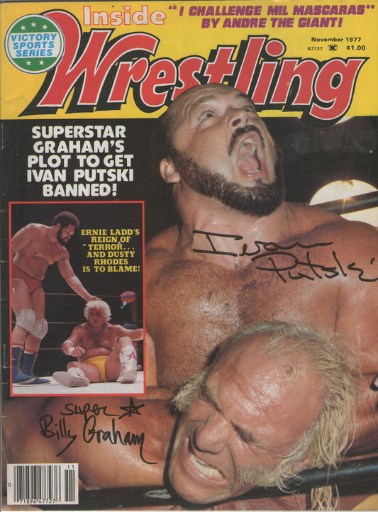 AM524  Superstar Billy Graham  Ivan Putski  Autographed Vintage Wrestling Magazine w/COA