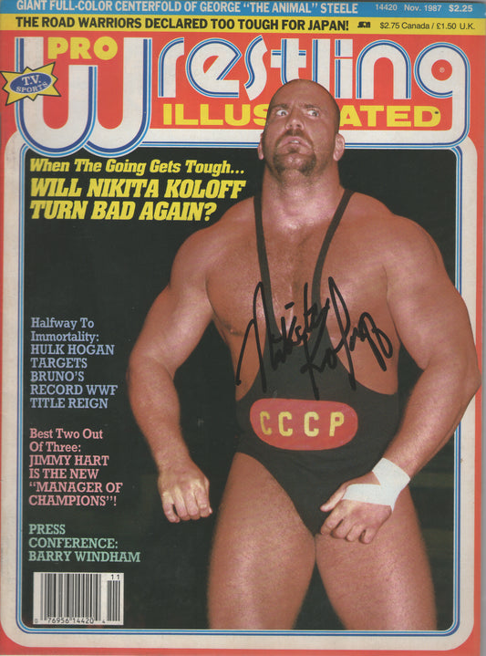 AM532  Nikita Koloff Autographed Vintage Wrestling Magazine w/COA