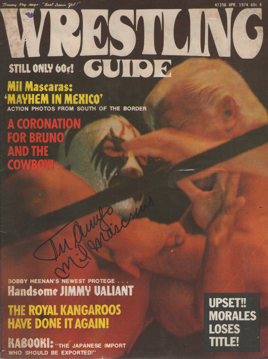 AM536   Mil Mascaras  Autographed Vintage Wrestling Magazine w/COA