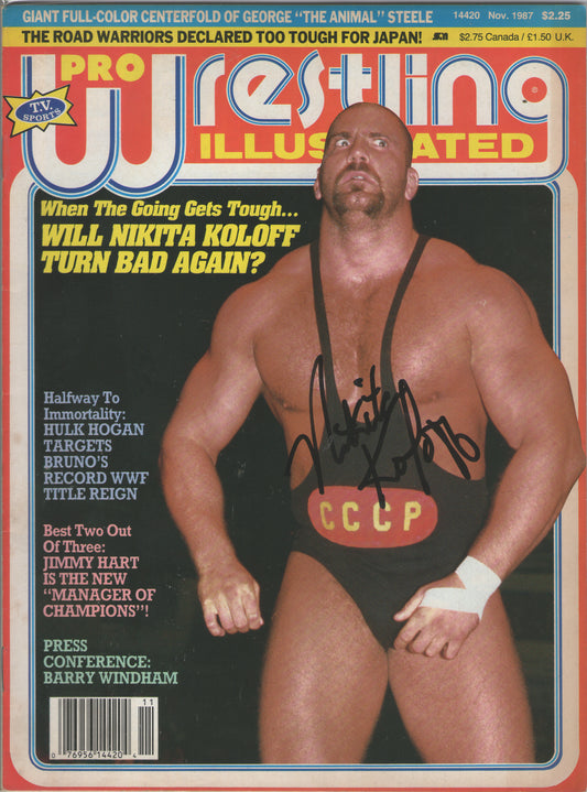 AM545  Nikita Koloff  Autographed Vintage Wrestling Magazine   w/COA