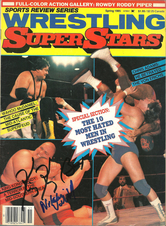 AM548  King Kong Bundy  Nikolai Volkoff ( Both Deceased )  Autographed Vintage Wrestling Magazine   w/COA