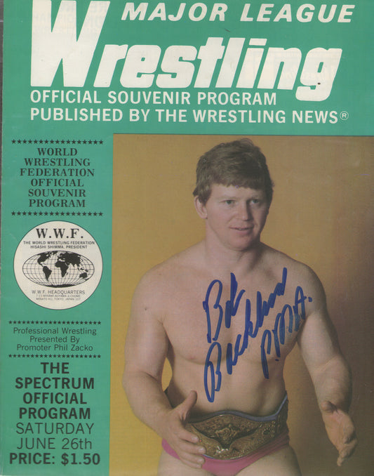 AM549  WWWF Champion Bob Backlund   Autographed Vintage Wrestling Magazine   w/COA