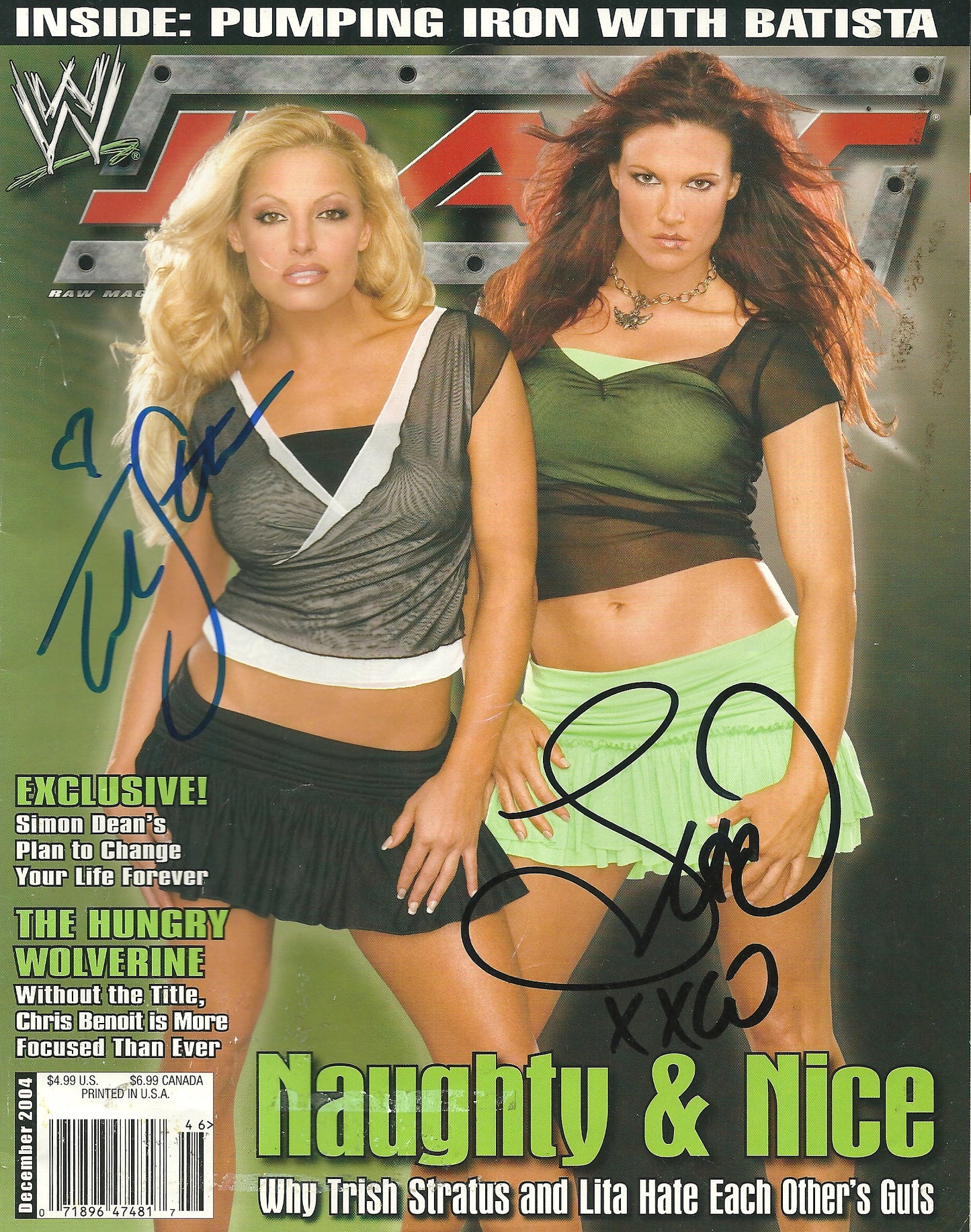 AM551  Trish Stratus and Lita  Autographed Vintage Wrestling Magazine   w/COA