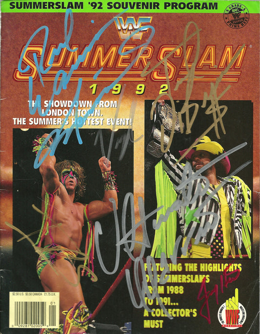 AM560  Ultimate Warrior Ted DiBiase , Virgil , Road Warrior Animal , Jimmy Hart   Autographed Vintage Wrestling Magazine   w/COA