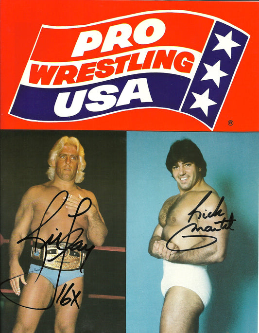 AM561  Ric Flair Rick Martel Autographed Vintage Wrestling Magazine w/COA