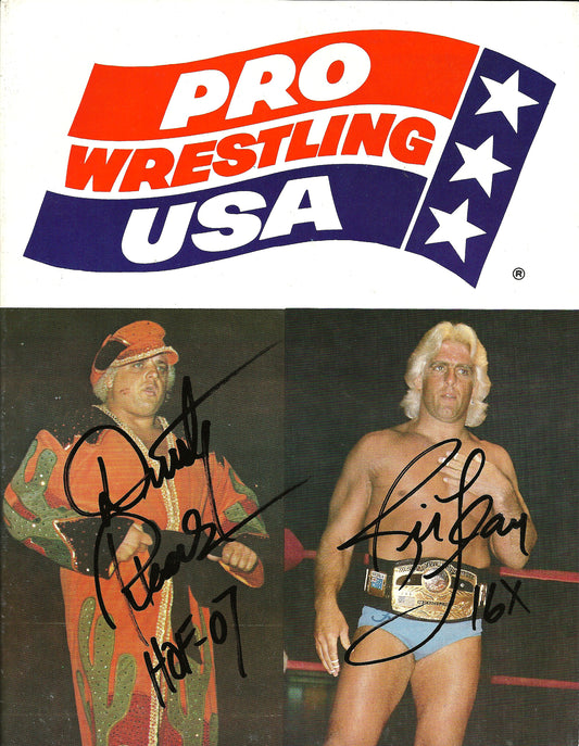 AM562  Ric Flair Dusty Rhodes Autographed Vintage Wrestling Magazine w/COA