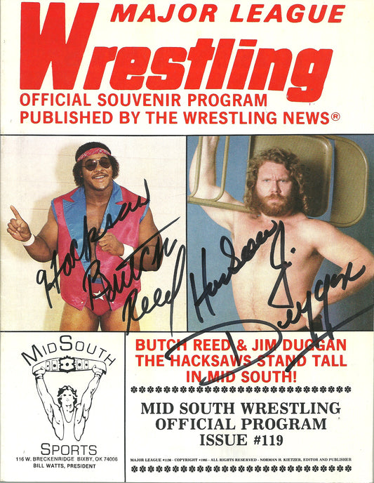 AM563  Jim Duggan  Butch Reed ( Deceased ) Autographed Vintage Wrestling Magazine w/COA