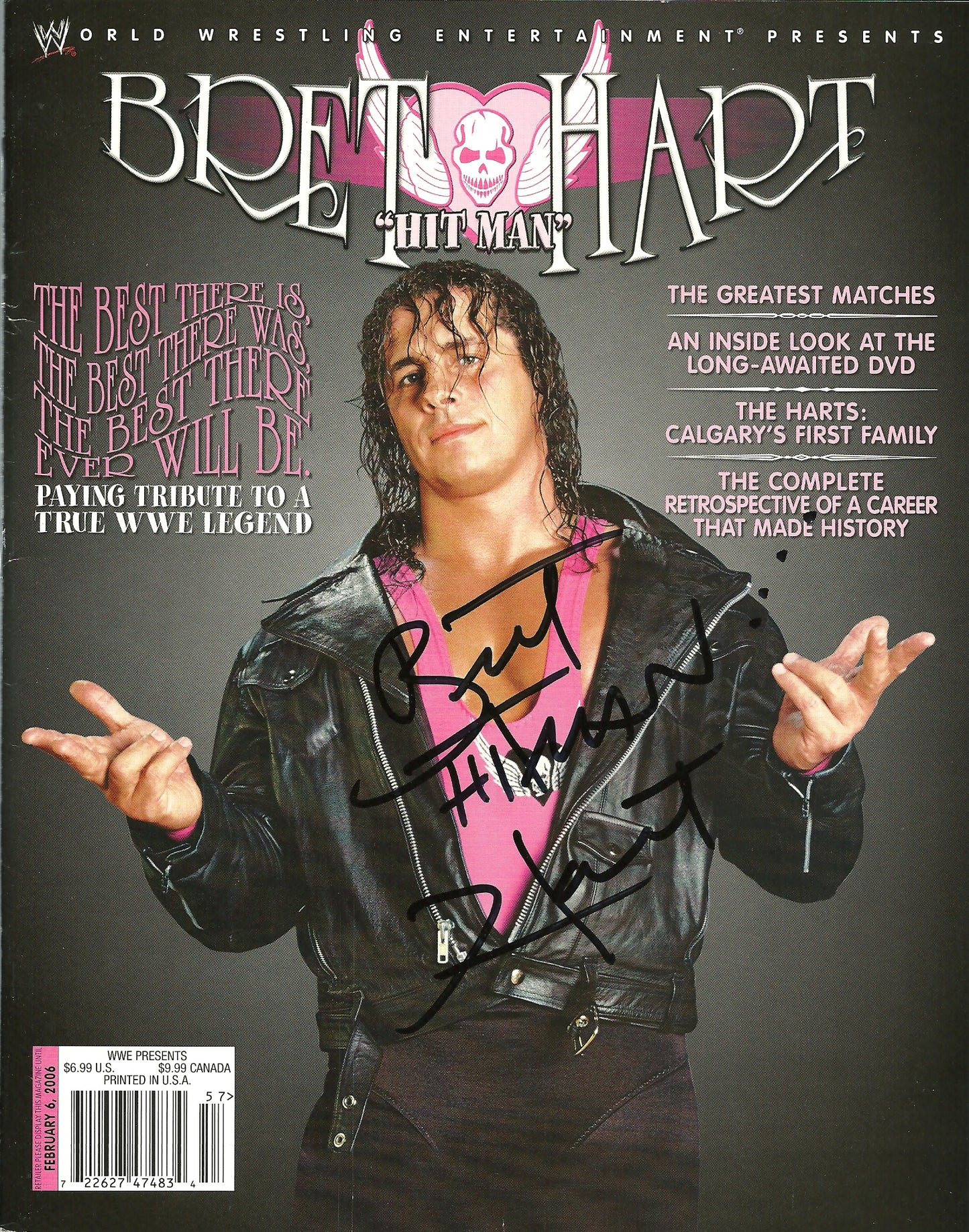 AM566  Bret the Hitman Hart  Autographed Vintage Wrestling Magazine  and Poster w/COA