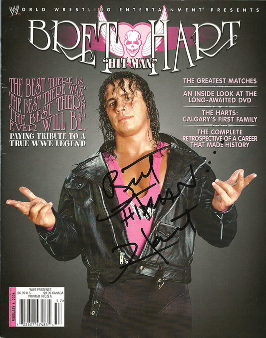 AM566  Bret the Hitman Hart  Autographed Vintage Wrestling Magazine  and Poster w/COA