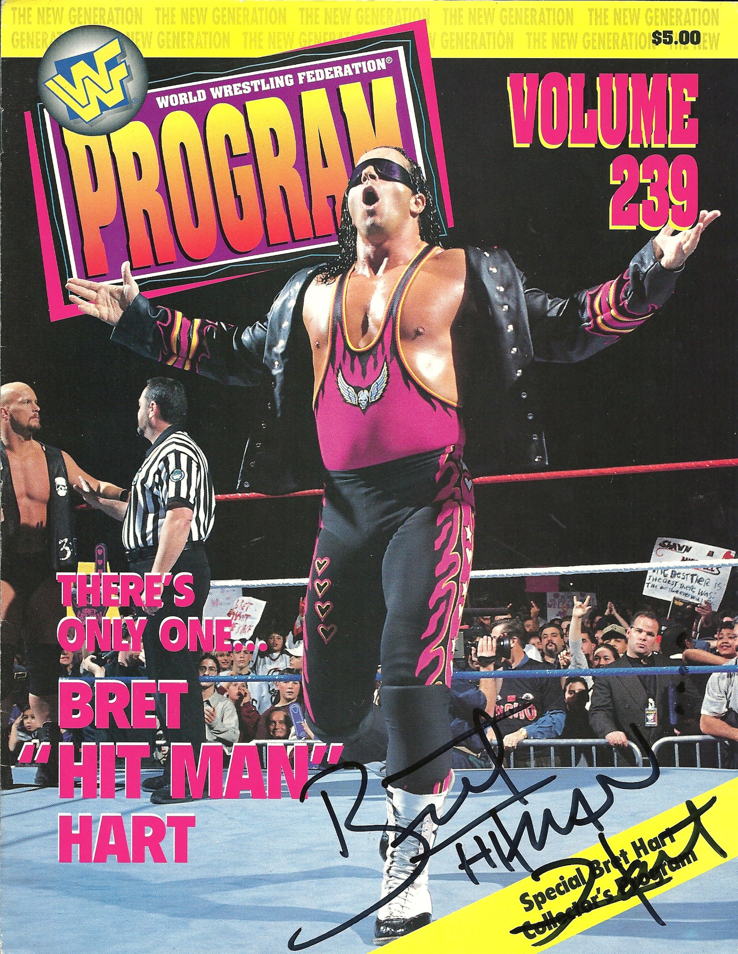 AM569  Bret the Hitman Hart  Autographed Vintage Wrestling Magazine w/COA