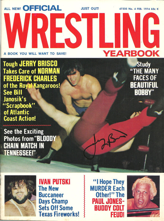 AM584  Jerry Brisco  Autographed Vintage Wrestling Magazine  w/COA