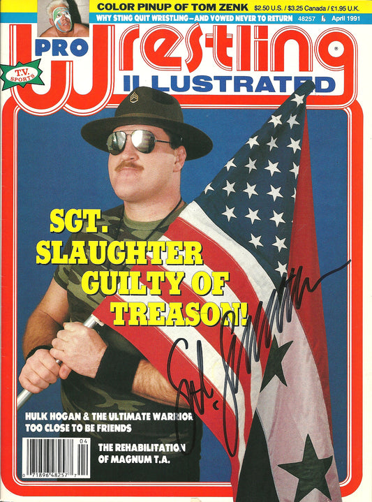 AM585  Sgt. Slaughter  Autographed Vintage Wrestling Magazine  w/COA