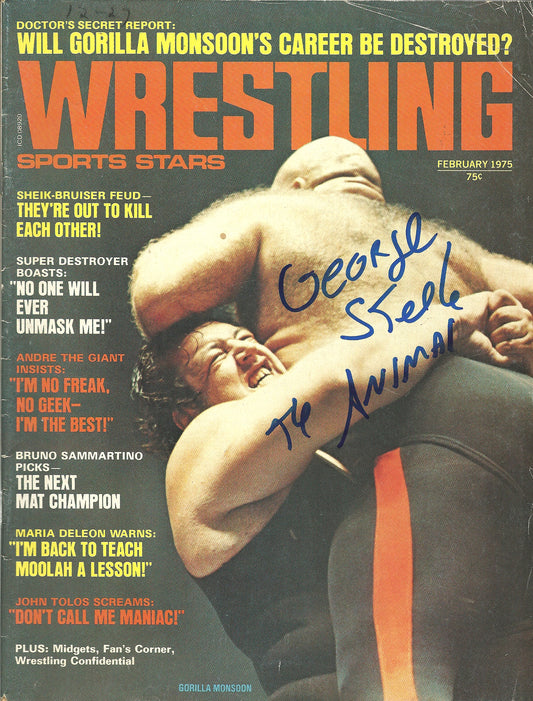 AM586  George the Animal Steele ( Deceased )   Autographed Vintage Wrestling Magazine  w/COA