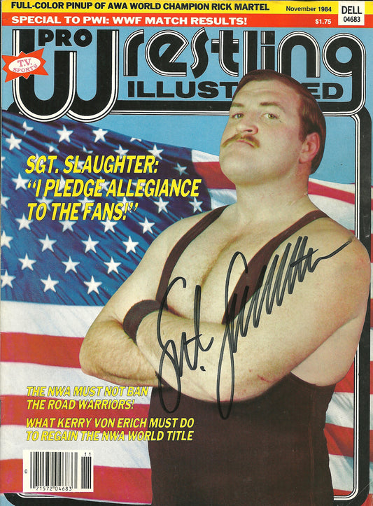 AM589   Sgt. Slaughter  Autographed Vintage Wrestling Magazine w/COA
