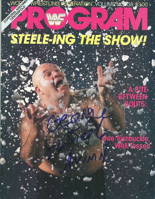 AM594   George the Animal Steele ( Deceased )  Autographed Vintage Wrestling Magazine w/COA